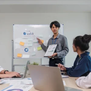 Instructor conducting Certified Scrum Product Owner (CSPO) Certification Training, teaching Agile principles, backlog management, and product ownership skills.